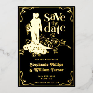 Elegante Trouw Silhouet Save The Date Folie Uitnodiging