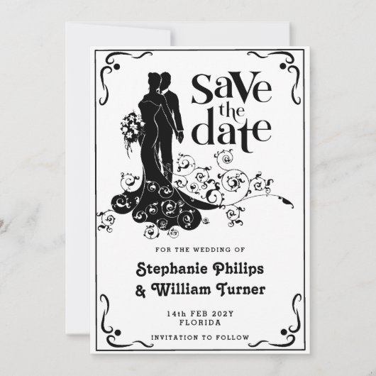 Elegante Trouw Silhouette Save The Date Kaartjes (Voorkant)