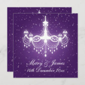Elegante Trouw Sparkling Kroonluchter Paars Kaart (Voorkant / Achterkant)