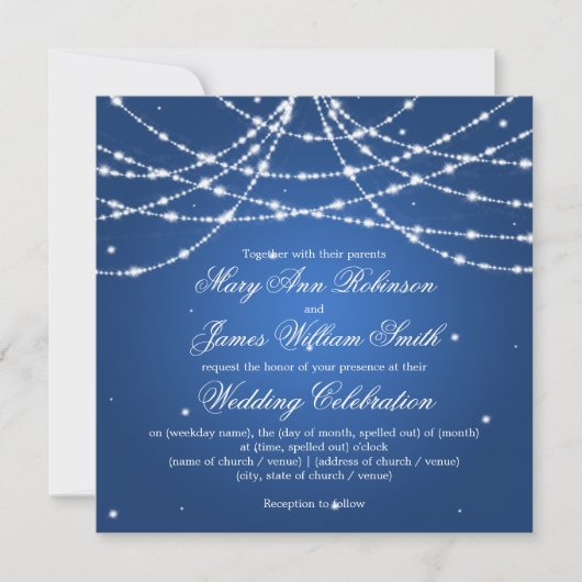 Elegante Trouw Sparkling String Blauw Kaart (Voorkant)