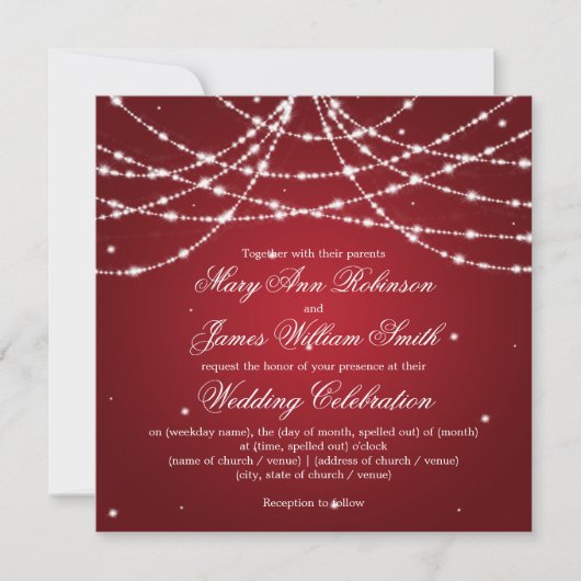 Elegante Trouw Sparkling String Rood Kaart (Voorkant)