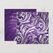 Elegante Trouw Swirly Bloemrijke Paars Kaart (Voorkant / Achterkant)