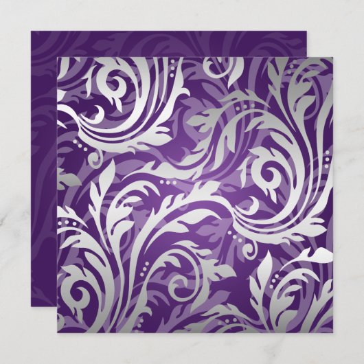 Elegante Trouw Swirly Flourish Paars Kaart (Voorkant / Achterkant)
