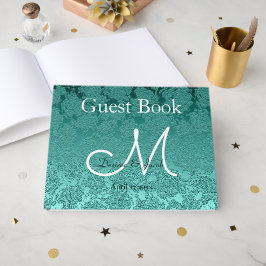 Elegante Trouw Teal Groen Witte Monogram Gastenboek