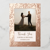 Elegante Trouw Trouwkaart 2 Foto's Rose Goud Folie Feestdagenkaart (Voorkant)