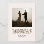 Elegante Trouw Trouwkaart 2 Foto's Rose Goud Folie Feestdagenkaart (Achterkant)