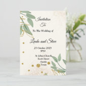 Elegante Trouw Uitnodiging, beige groen goud Kaart (Staand voorkant)