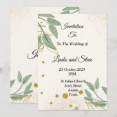 Elegante Trouw Uitnodiging, beige groen goud Kaart (Voorkant / Achterkant)