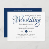 Elegante Trouw Uitnodiging Eenvoudig Navyblauw Wit (Voorkant / Achterkant)