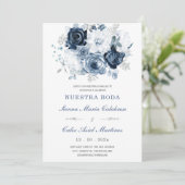 Elegante Trouw Uitnodiging Met Blauwe Rozen (Staand voorkant)