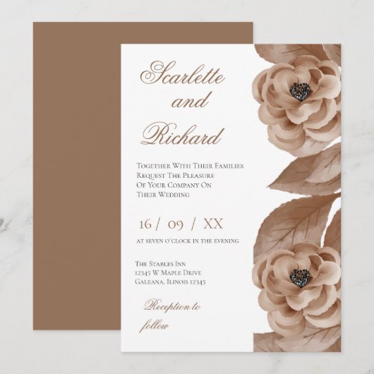 Elegante Trouw Uitnodiging met Bloemen (Voorkant / Achterkant)