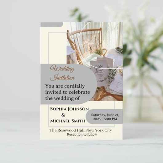 Elegante Trouw Uitnodigingskaart – Minimal Botanic RSVP Kaartje (Staand voorkant)