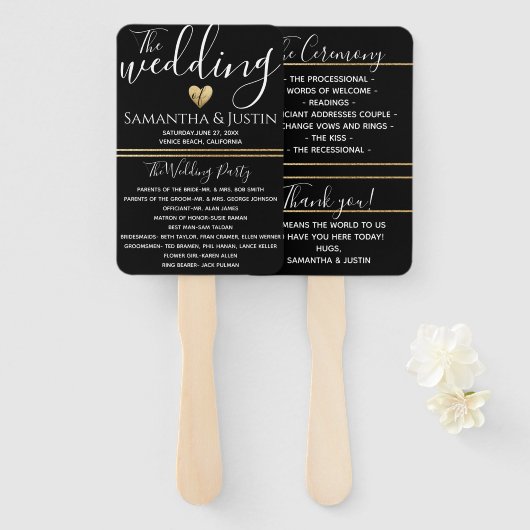 Elegante trouw ventilatoren set goud en zwart handwaaier