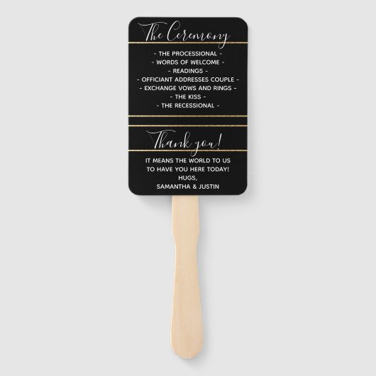 Elegante trouw ventilatoren set goud en zwart handwaaier (Achterkant)