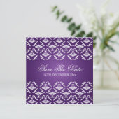 Elegante Trouw Vintage Damask Paars Kaart (Staand voorkant)