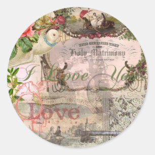 Elegante Trouw Vintage Huwelijk Antiek Vintage Ronde Sticker