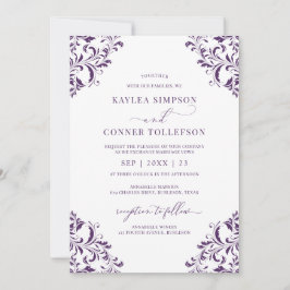 Elegante Trouw Vintage Pruim / Paarse Calligrafie Kaart