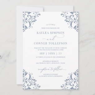 Elegante Trouw Vintage Stofblauw Calligrafie Kaart