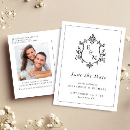 Elegante Trouw Wapen Monogram Foto Save The Date Aankondigingskaart