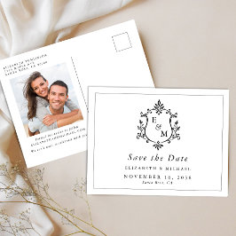 Elegante Trouw Wapen Monogram Foto Save The Date Aankondigingskaart