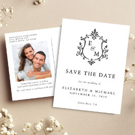Elegante Trouw Wapen Monogram Foto Save The Date Aankondigingskaart