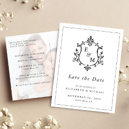 Elegante Trouw Wapen Monogram Foto Save The Date Aankondigingskaart