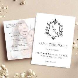 Elegante Trouw Wapen Monogram Foto Save The Date Aankondigingskaart