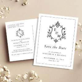 Elegante Trouw Wapen Monogram Save The Date Aankondigingskaart