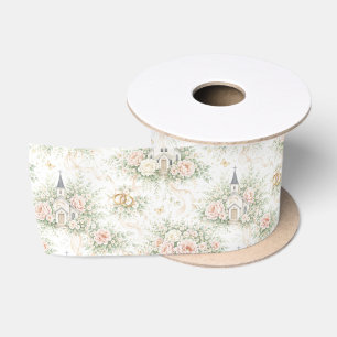 Elegante Trouw Waterverfkerk Bloemen Ringen Satijnen Lint