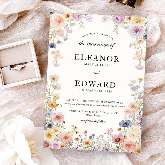 Elegante Trouw Wilde Bloemen Weide Kaart
