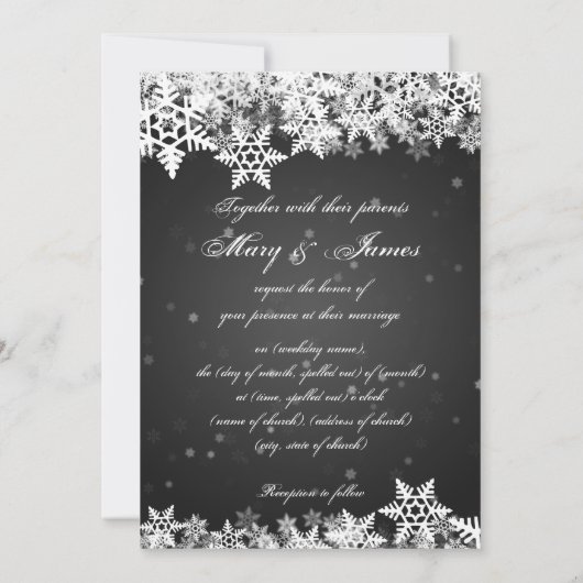 Elegante Trouw Winter Sneeuwvlokken Zwart Kaart (Achterkant)