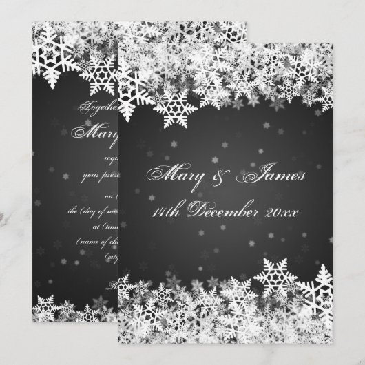 Elegante Trouw Winter Sneeuwvlokken Zwart Kaart (Voorkant / Achterkant)