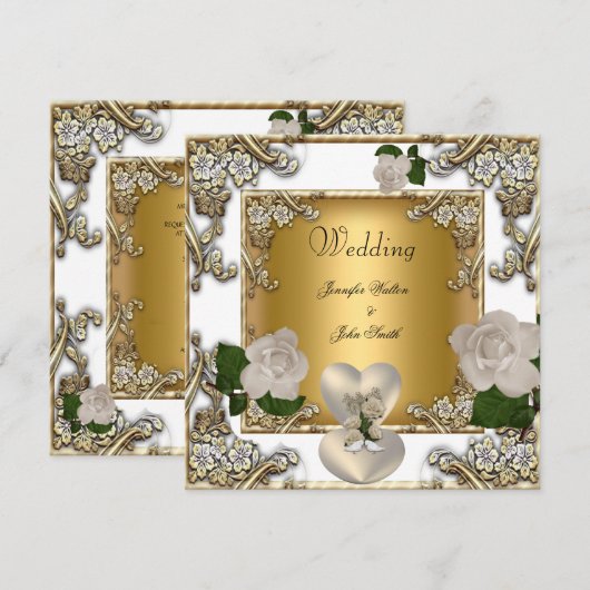 Elegante Trouw Witgoud Crème Roos Kaart (Voorkant / Achterkant)