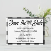 Elegante Trouw Zwart & Wit Gingham Strik Save The Date (Staand voorkant)