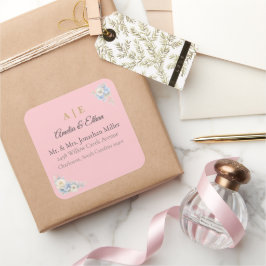 Elegante trouwadresstickers | Luxe bloemmotieven Vierkante Sticker