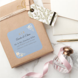 Elegante trouwadresstickers | Luxe bloemmotieven Vierkante Sticker