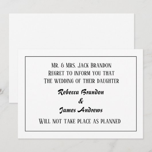 Elegante trouwannuleringsaankondigingskaart kaart (Voorkant / Achterkant)