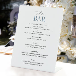 Elegante Trouwbarmenu Chic Minimalistisch Blauw Reclamebord Met Voetstuk