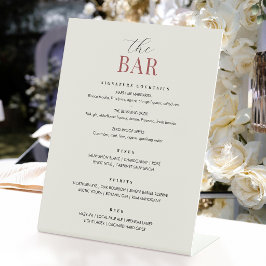 Elegante Trouwbarmenu Chic Minimalistisch Rood Reclamebord Met Voetstuk