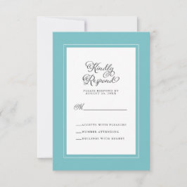 Elegante Trouwbijlage Aqua en Wit RSVP Kaartje