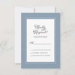 Elegante Trouwbijlage Stofblauw en Wit RSVP Kaartje