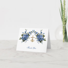 Elegante Trouwblauw Bloemige Religieuze Dank U C Bedankkaart