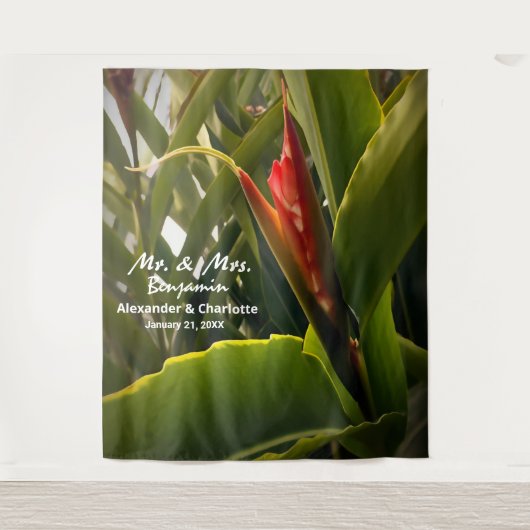 Elegante trouwbloem fotocabine achtergrond  wandkleed (Voorkant)