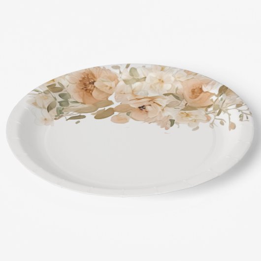 Elegante trouwbloemen gedempeld groen perzik papieren bordje (Gekanteld)