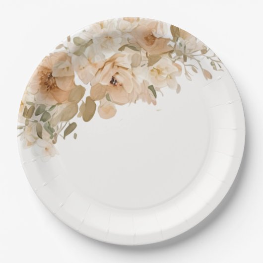 Elegante trouwbloemen gedempeld groen perzik papieren bordje (Voorkant)