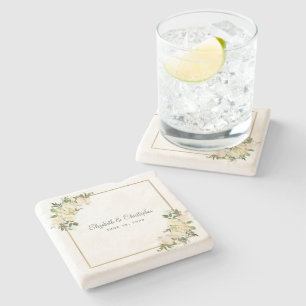 Elegante Trouwbloemen Roos Metallic Goud Wit Stenen Onderzetter