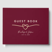 Elegante Trouwboek met Bourgondië en Goud Schrift Gastenboek (Voorkant)