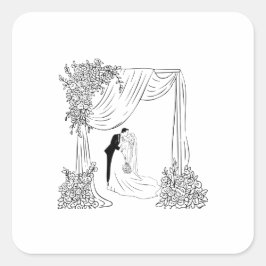 Elegante trouwboog bruid en bruidegom trouwgunst vierkante sticker