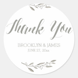 Elegante trouwcadeaustickers Rond Grijs Bloemmotie Ronde Sticker
