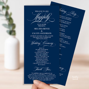 Elegante trouwceremonie volgorde, klasse navyblauw programmakaart